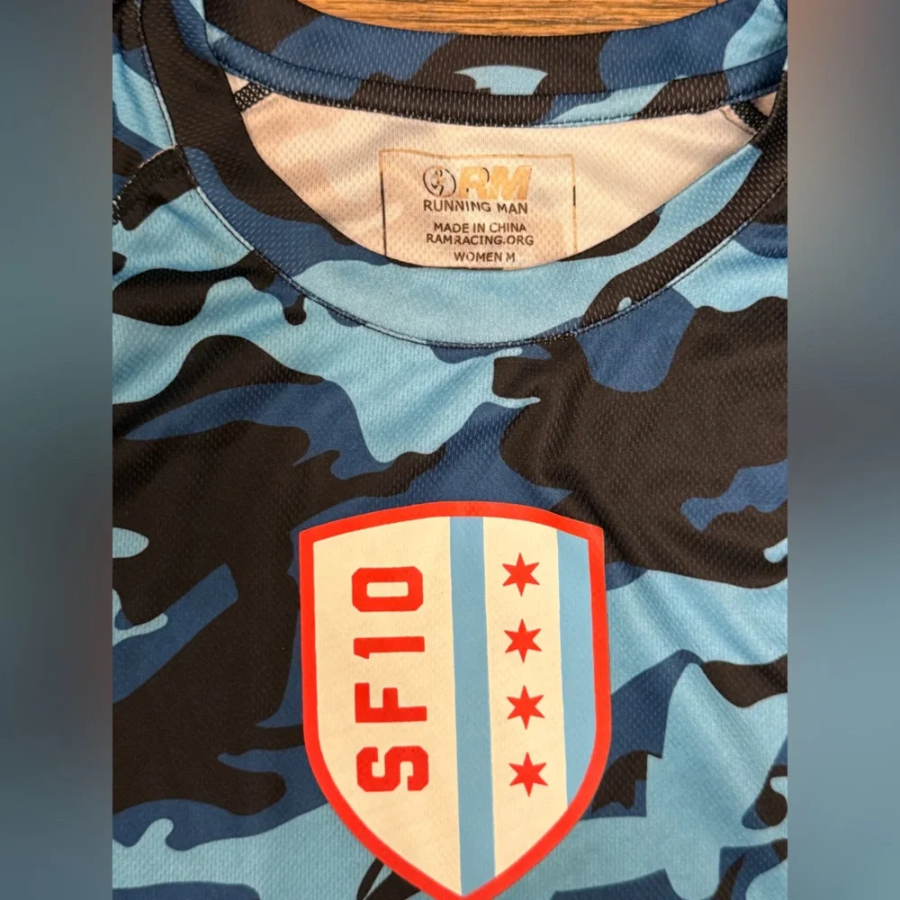 Blue Camo Chicago Flag Soldier Field Performance T-Shirt – Women’s Medium